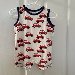 Mud Pie Bamboo Red Car Romper Boys Size 6-9 Months NWT